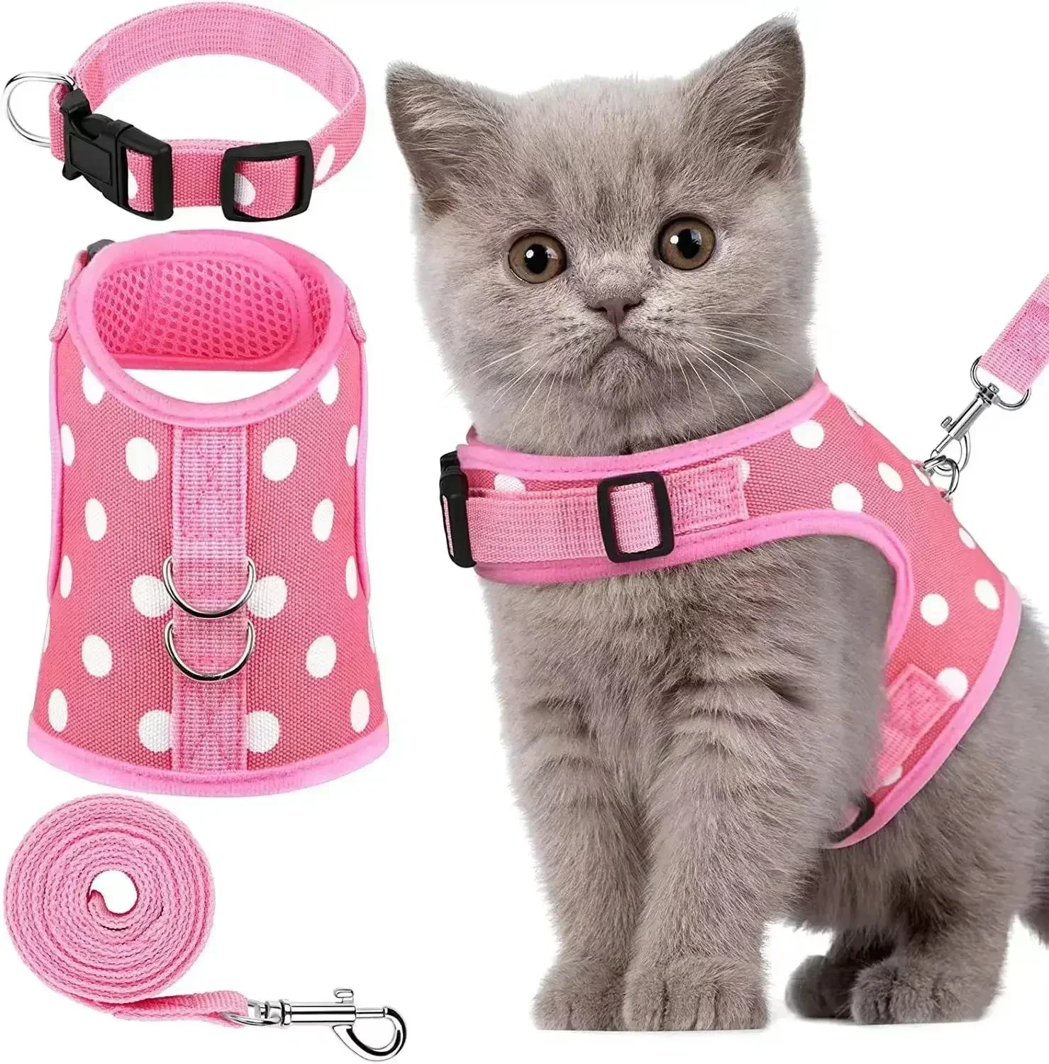 

Mesh Pet Harness and Leash Set, Adjustable Vest, Walking Lead, Leash for Small and Medium Dogs, Cats, Puppy, Kitten, Summer