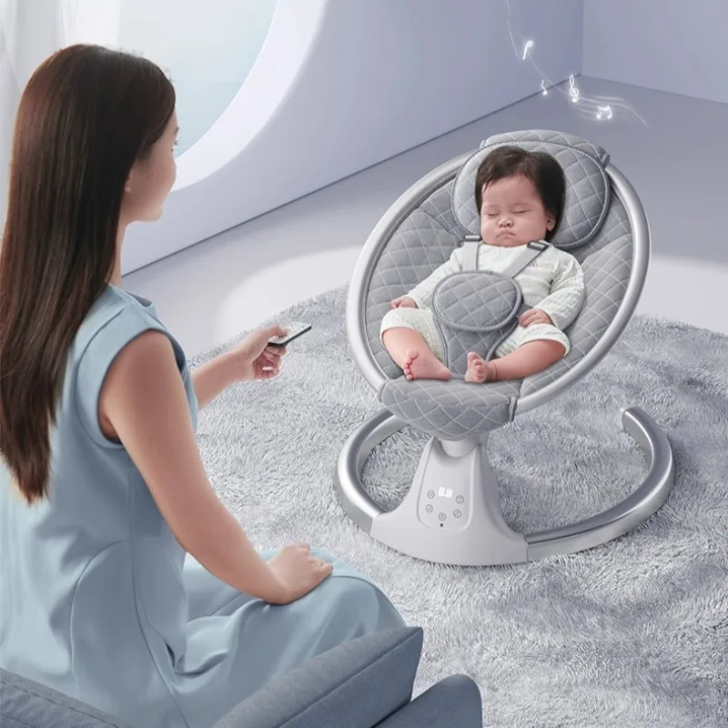 

Детские качели для младенцев, электрическое детское кресло-качалка с музыкальным динамиком, 5 скоростей, портативное детское кресло-качалка с дистанционным управлением и Bluetooth