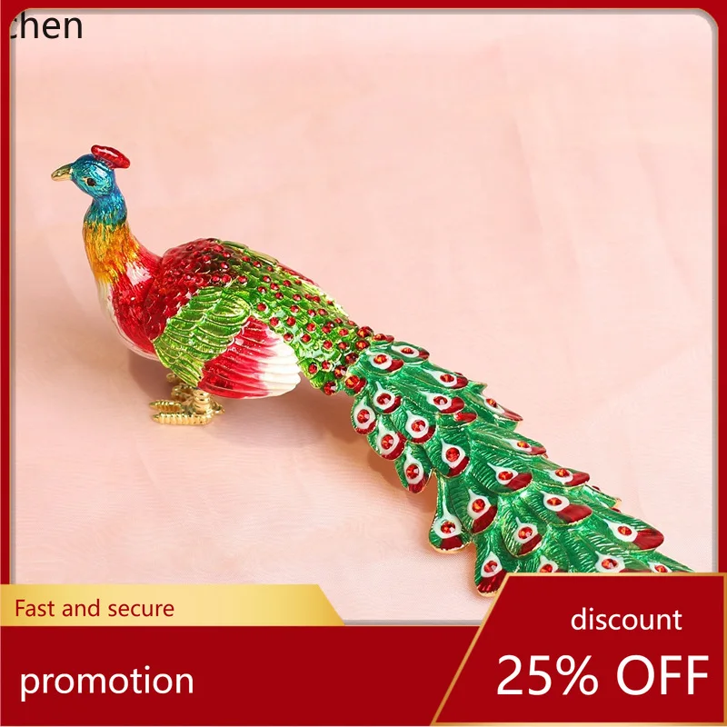 

ZML New Chinese Style Alloy Enamel Inlaid with Diamonds Peacock Office Craft Wine Cabinet Decoration Ornament