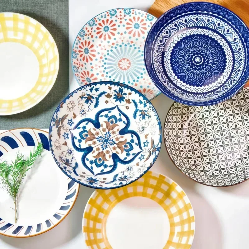 8 inch foreign trade export dinner plate underglaze color Internet celebrity ceramic dishes bowl Jingdezhen porcelain
