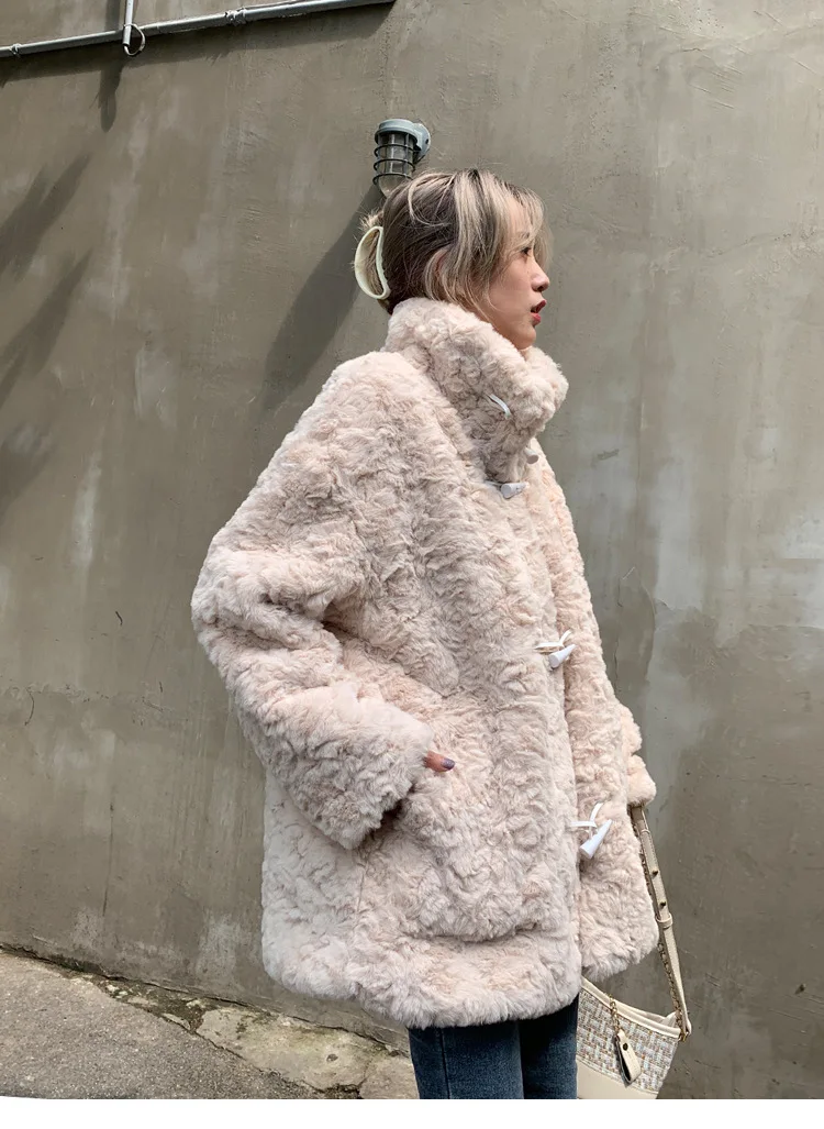 معطف متوسط الطول للنساء معاطف من الفرو الصناعي سترات سميكة ودافئة Y2k ملابس الشارع الشهير سترة أنيقة للعمل بياقة واقفة ملابس خارجية للخريف والشتاء #6