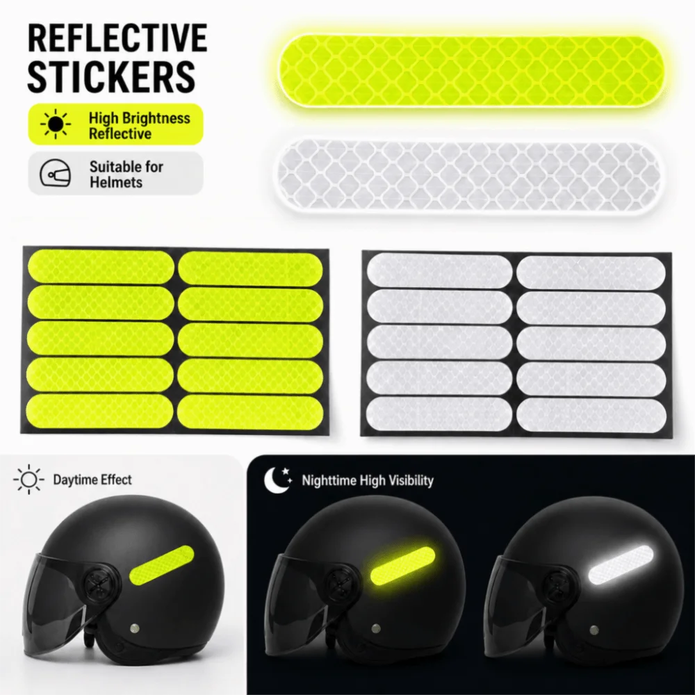 10pcs Waterproof Reflective Sticker Anti-collision Safety Warning Helmet Safety Sticker High Visibility Self-Adhesive