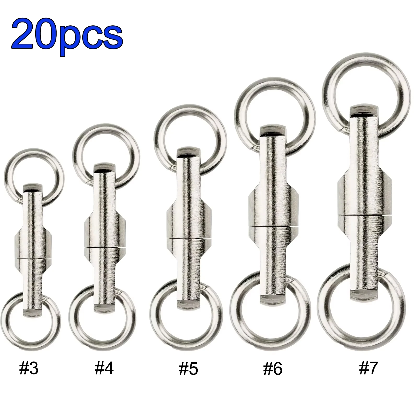 20pcs Fishing Swivels Stainless Steel Ball Bearing Swivel Connector 360 Rotation Fishing Connectors Super Strong Tensile
