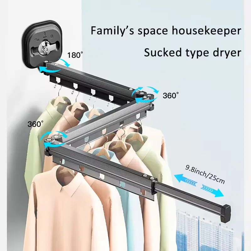 Wall Mount Suction Cup Clothes Drying Rack Aluminum Alloy No Punching Laundry Drying Rack Drying Rack Travel Portable Hanger