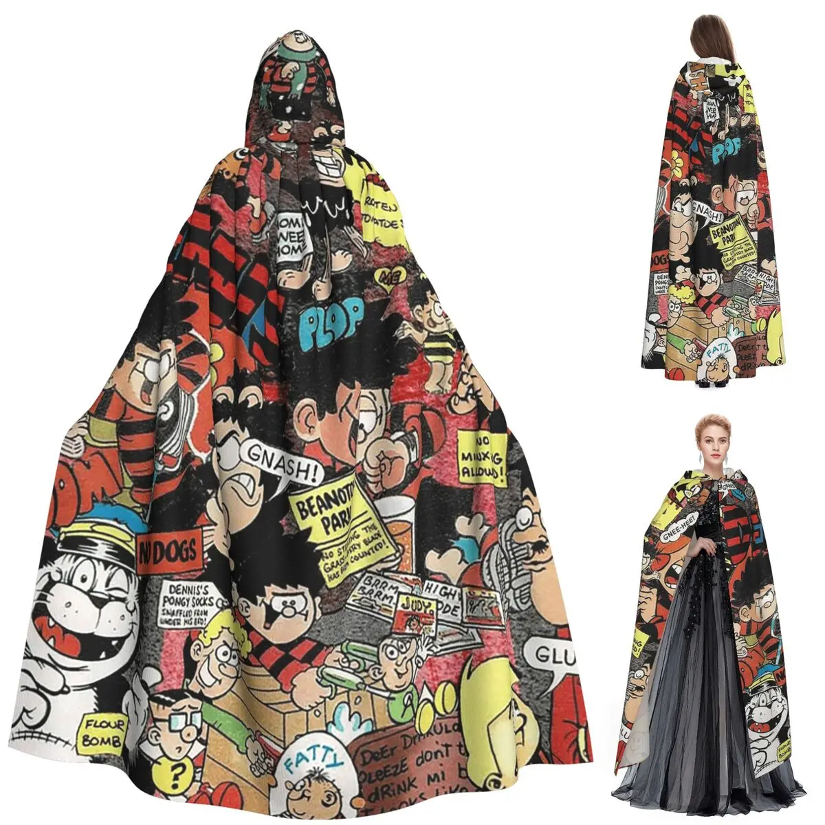 

Beano 2 Long Hooded Cloak Witch Medieval Costume Cosplay Cape HalloweenVampire Adult Unisex