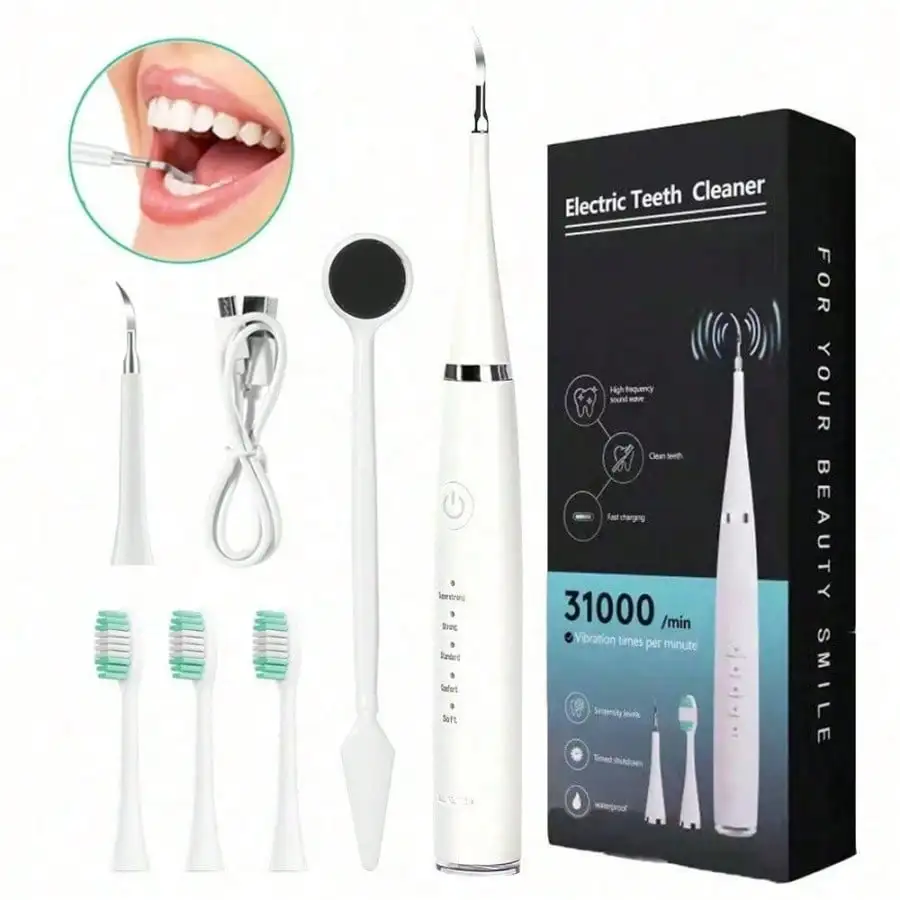 Electric Dental Cleaner, USB Rechargeable Dental Cleaning Tool Set, 5 Cleaning Modes, Promotes Gum Health, Suitable Holiday Gift For Family And Friends.