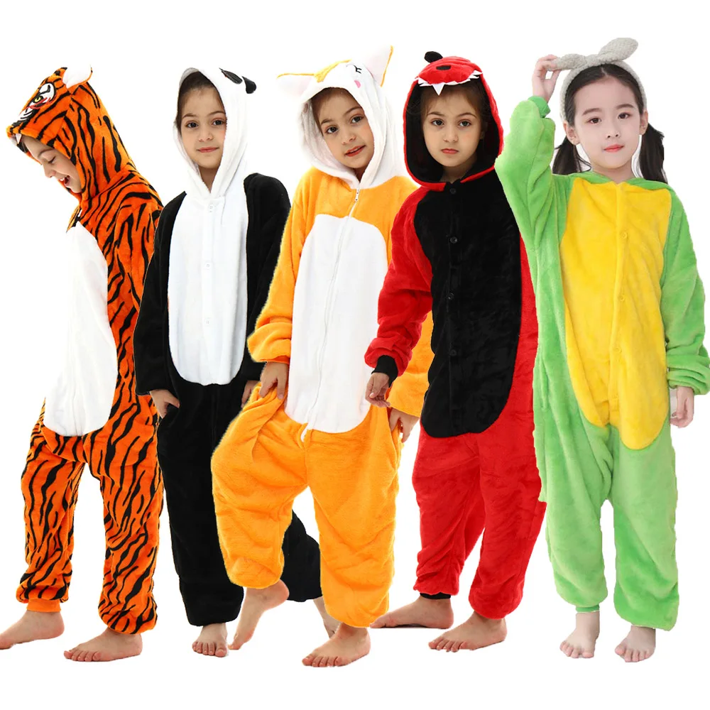 

Funny Girl Pajamas One Piece Hooded Pijamas Kids Jumpsuit Red Yellow Bodysuit Kigurumi Fox Panda Halloween Costume Boys Clothes