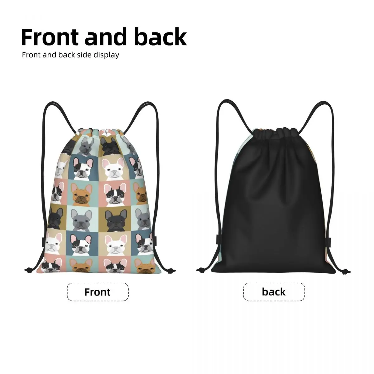 Custom French Bulldog Portraits Pattern Drawstring Bags Men Women Lightweight Frenchie Dog Lover Sports Gym Storage Backpack