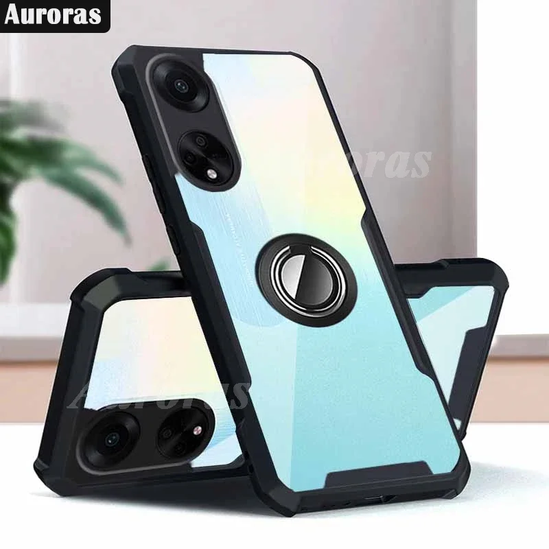 Auroras For OPPO A38 4G Case With Finger Ring Clear Airbag Frame Soft Shockproof Shell For OPPO A18 A58 A78 A98 5G Back Cover