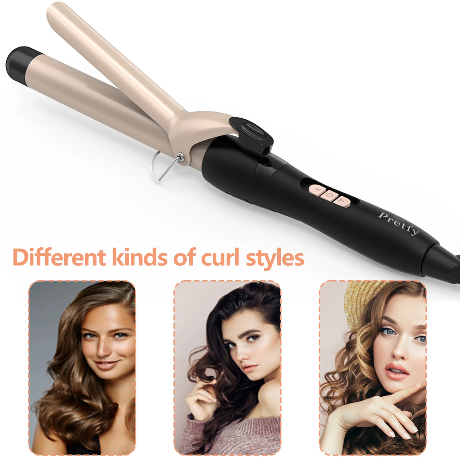 

UK Pretfy 1inch Hair Curling Iron Hair Curler Temperature Adjustable LCD Temp Display Hair Styling Tool Anti-scald Auto Shut-Off