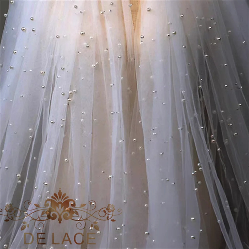 

HYF Delicate Pearls Lace Fabric Wedding Dress Soft Mesh Lace Hot Sale Bridal Dress Pearls Fabric