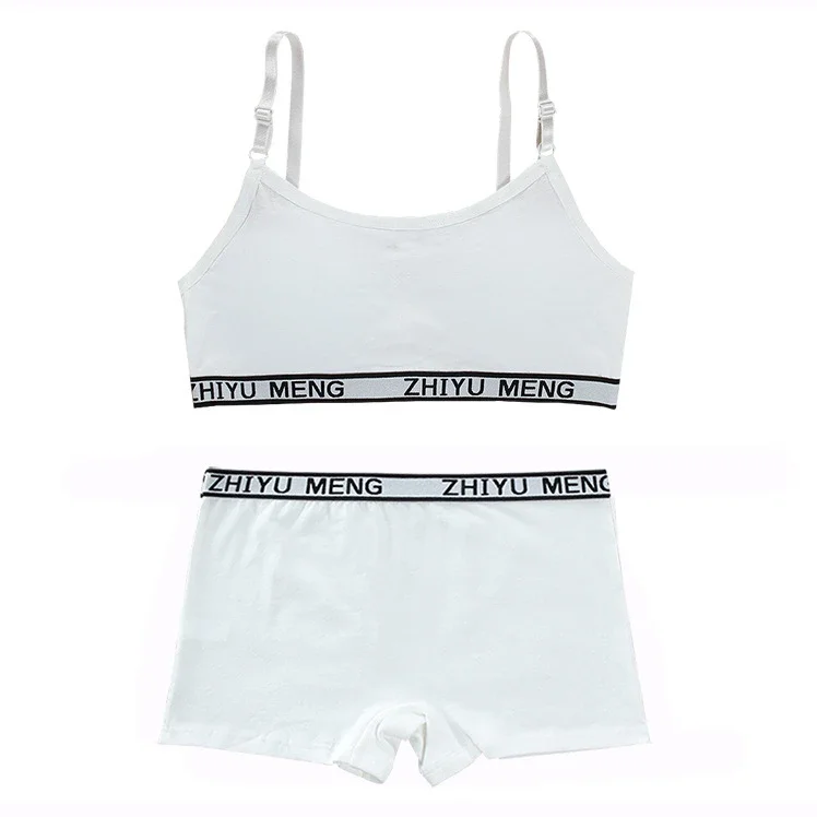 Cotton-Padded Wireless Letter Print Bra Set for Teen Girls - Sports Crop Tops