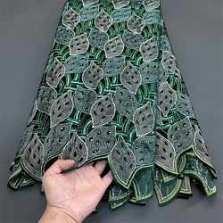 African Nigerian High-Quality Lace Fabric for Sewing Velvet Sequins Embroidered Cord Guipure for Party Dresses Weddings PS0037