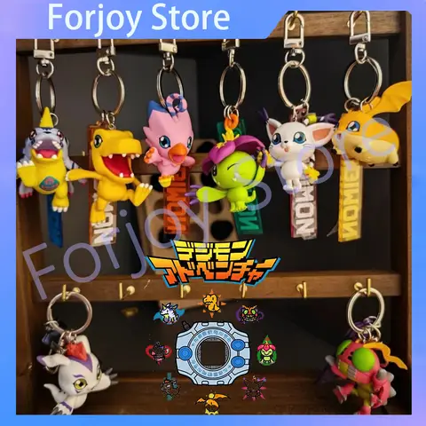 New Genuine Digimon Adventure Anime Action Figure 3D Keychain Agumon Gabumon Collectible Model Toy Backpack Pendant For Fan Gift