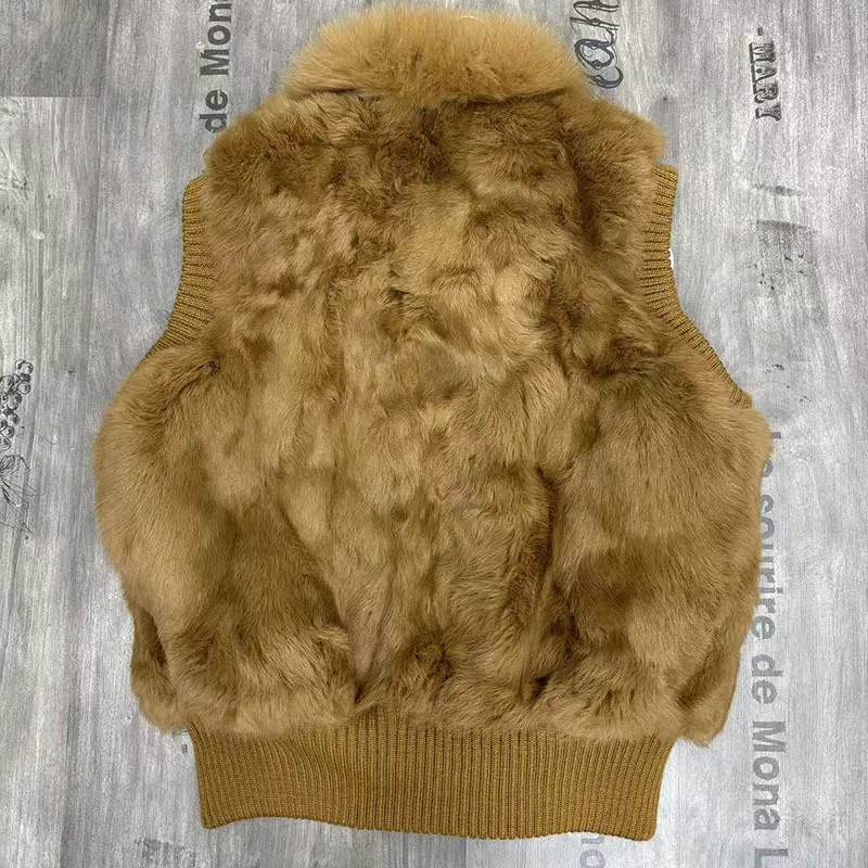 Elegant Rabbit Fur Jacket Vest Short Fox Fur Vest Pull Piece Winter Women Coat