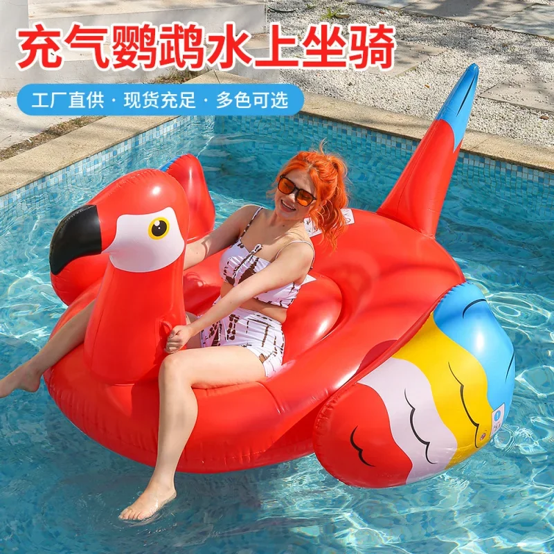Anel de natação flutuante inflável vermelho para papagaio, brinquedo de água durável para piscina de praia para adultos e crianças, diversão de verão