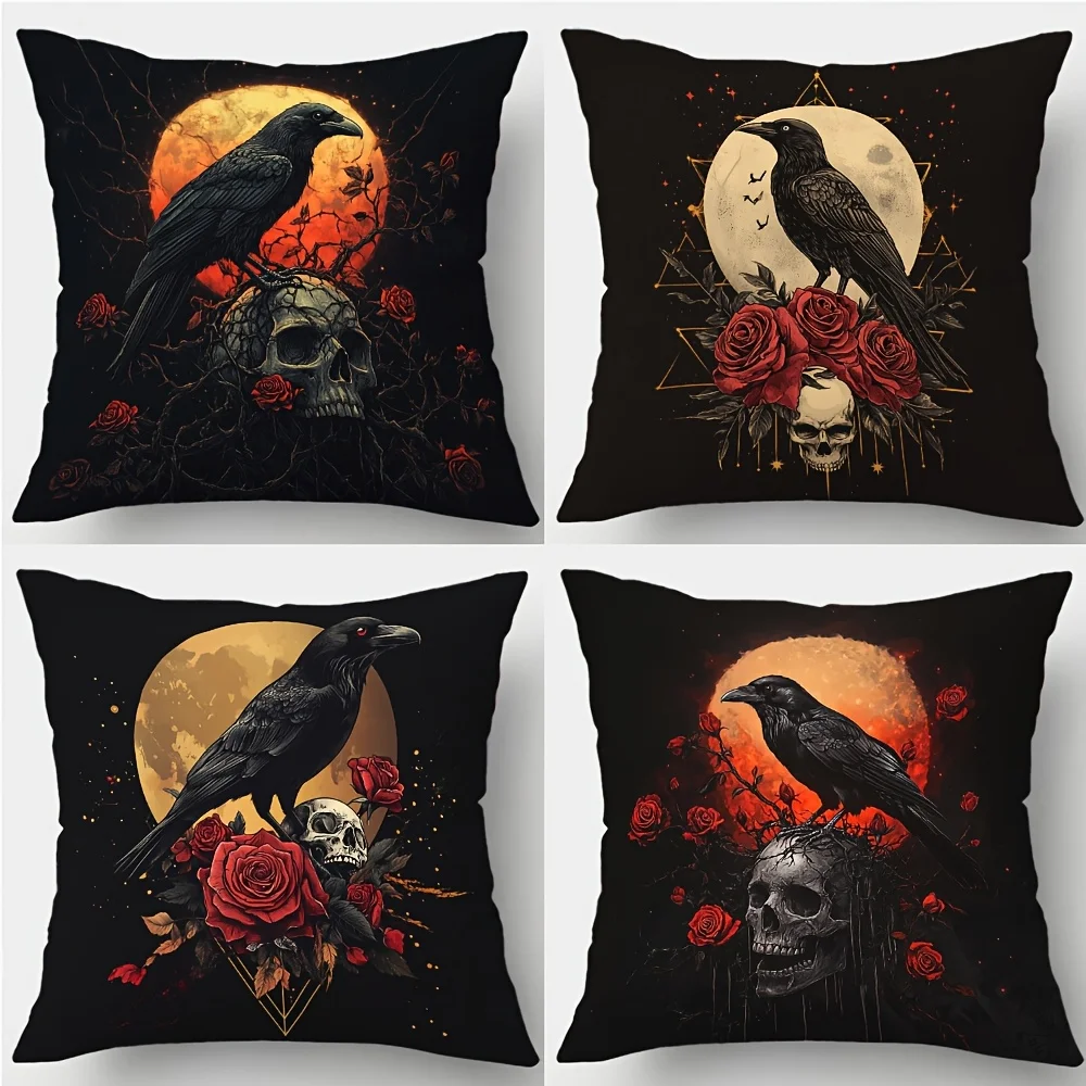 Gothic skulls and ravens digital printing pillow cover Short plush Suitable living rooms bedrooms sofas throw cushion cover