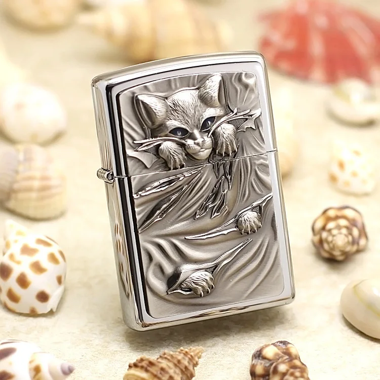 

Оригинальная зажигалка Zippo, медная ветрозащитная 3D зажигалка с котом, керосиновая зажигалка, подарок с кодом против подделки