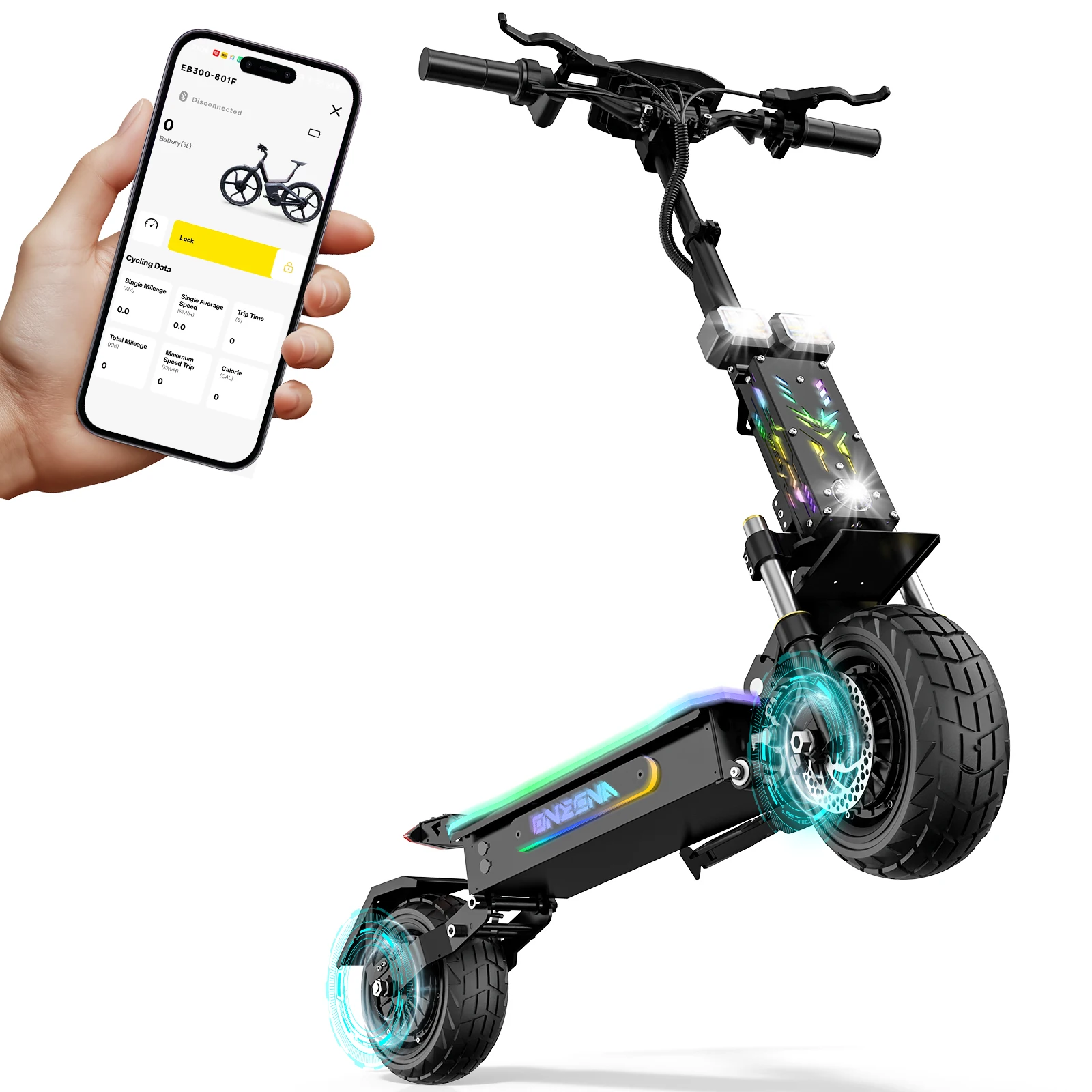 ONECNA GT7 5600W dual motor electric scooter. 10 inch off-road tire folding belt detachable seat electric scooter. 50 miles per hour, 45 miles range, all terrain off-road, with APP control and RGB lights - view 8