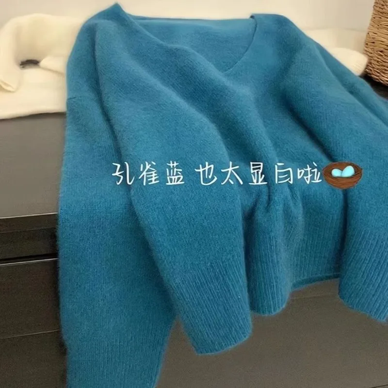 

Флисовый синий свитер с v-образным вырезом Ropa De Mujer, трикотаж, зимняя женская одежда, женская свободная блузка Roupas Feminina