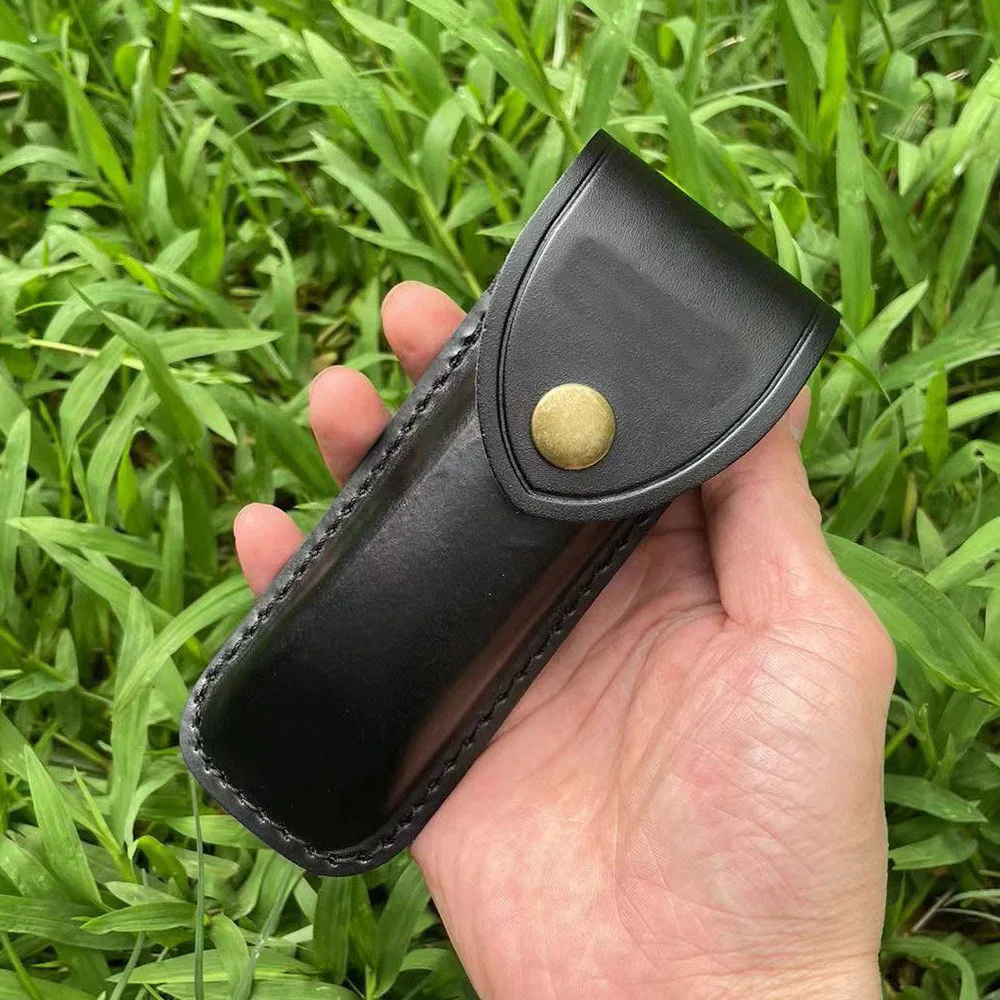 High- Quality Folding Knife Universal Two-layer Cowhide Leather Sheath  Knife Case Hand-carved Scabbard Knife  with Belt Buckle