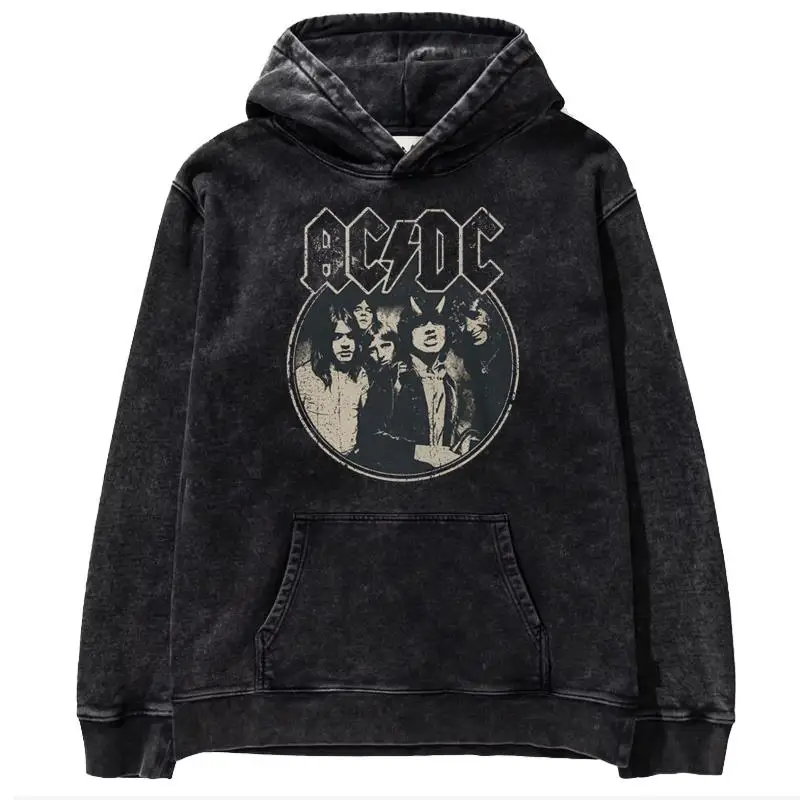 Y2K Hip hop ACDC band 1981 Rock Band Tokyo concert commemorative edition men\'s metal punk made old printed washed hoodie hoodie