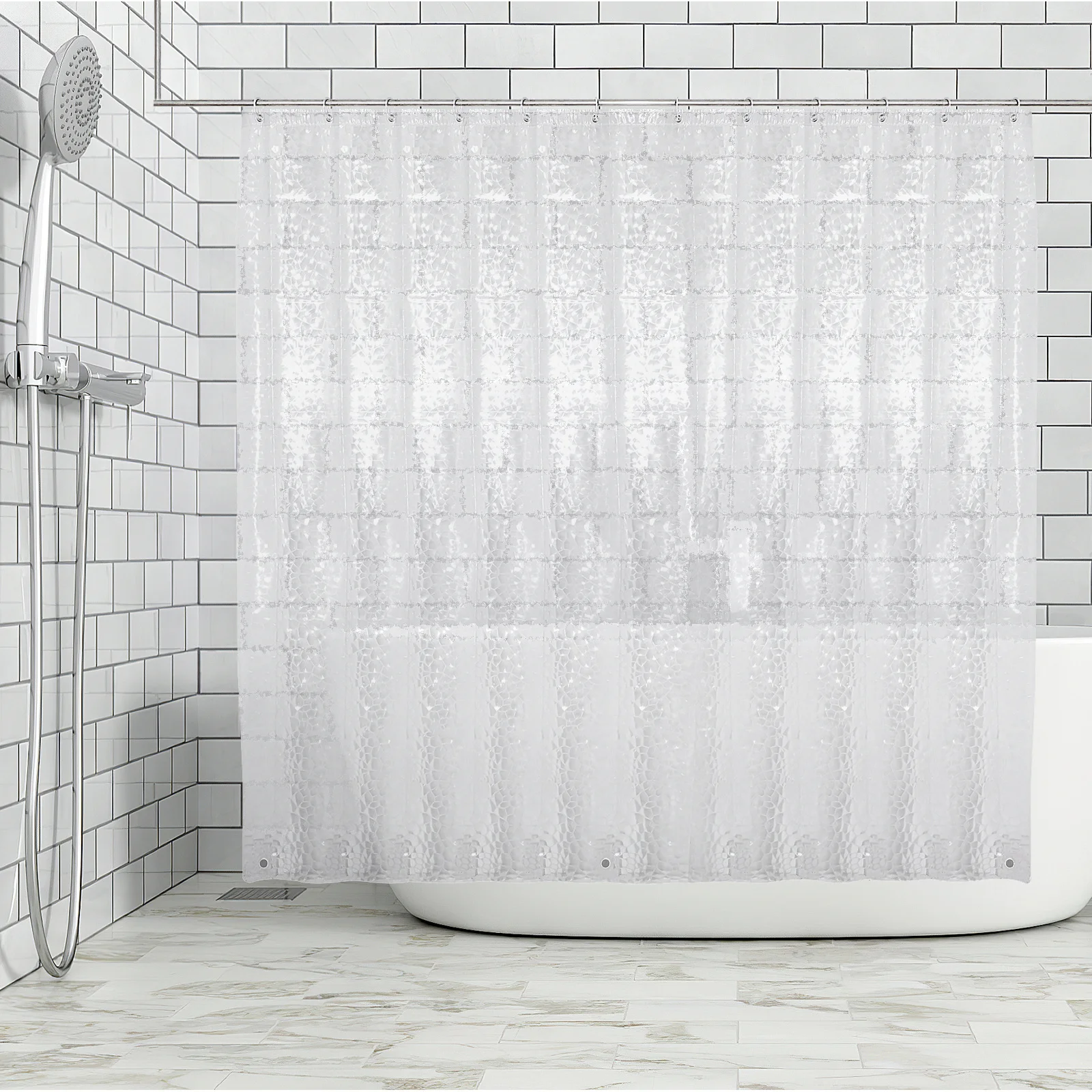 

3D Eva Shower Curtain Clear Liner Waterproof Material Elegant Pattern Modern Design 12 Hooks Bath Curtain
