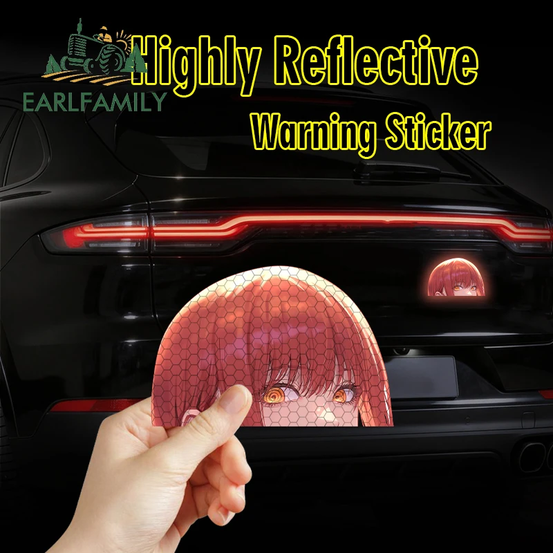 EARLFAMILY Makima Anime Reflective Slap Car Stickers Vinyl JDM DIY Warning Surfboard Rearview Mirror Peeker Decal ATV Decoration