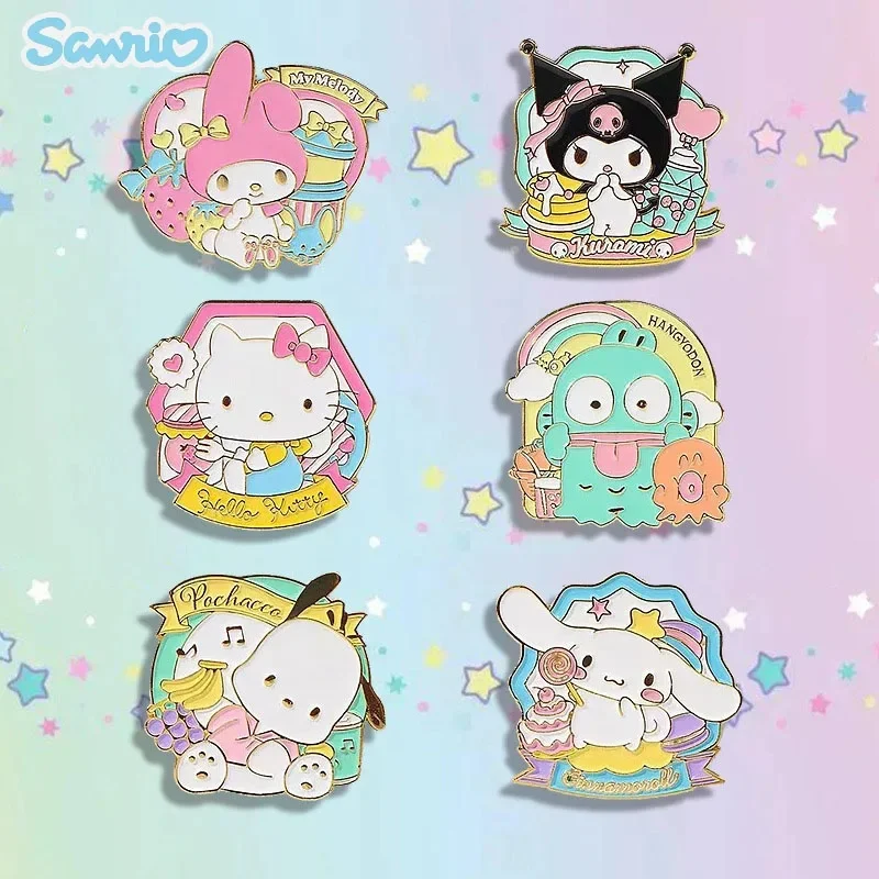 Broszka Sanrio Hello Kitty figurki Anime kreskówka Mymelody Kuromi Cinnamoroll przypinki na klapę plecak ozdoby zabawki dla dzieci prezenty