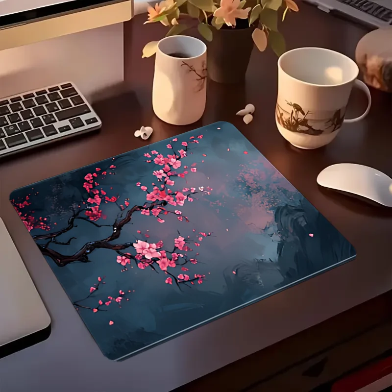 Tapis de souris de jeu Night Cherry Blossom, tapis de bureau d'extension en caoutchouc lavable, grande base antidérapante de verrouillage de 2mm, wor de style japonais