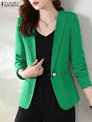 Summer Office Lady Blazer Suits ZANZEA Women Elegant OL Jackets Casual Slim Outwear Solid Lapel Neck Long Sleeve Work Thin Coats