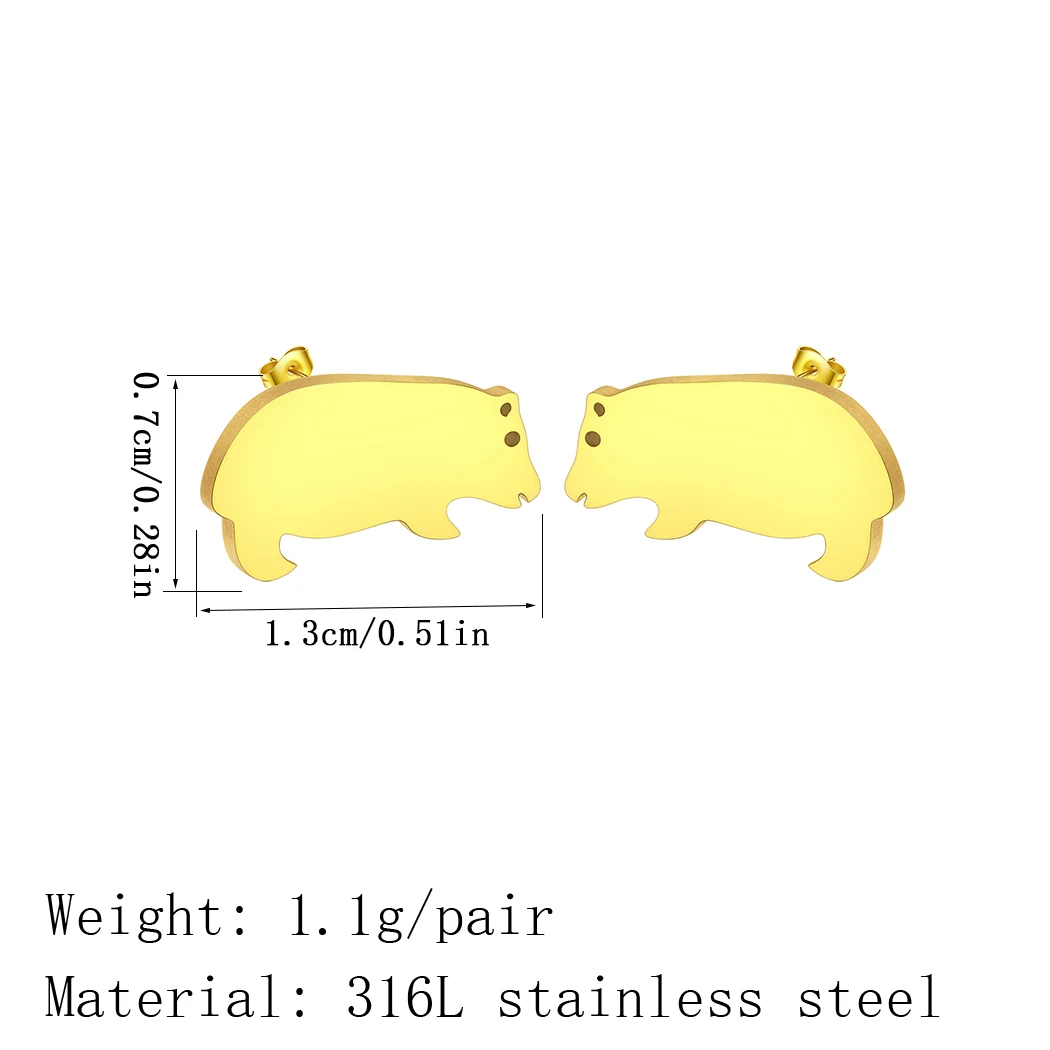 Kinitial Cute Baby Hippo Earrings For Children Stainless Steel Jewelry Nature Inspired Animal Women Stud Earrings