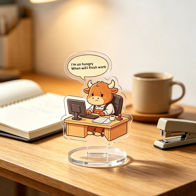 Transparent Acrylic Cute Cartoon Figure Standee Humorous Work Slogan Desktop Ornament Lovely Animal Table Decor Unique Gift