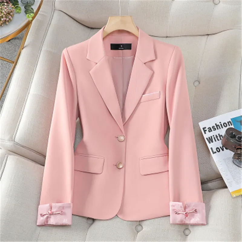 

2024 Spring Autumn New Chinese Style Blazer Women Fashion Long Sleeve Suits Jacket Single Button Casual Slim Ladies Tops W302