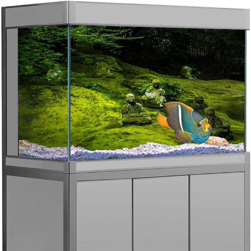 3D Aquarium Background Poster PVC Adhesive Sticker Fish Tank Statue Of Buddha 3D Ocean Sea Plants Background Sticker