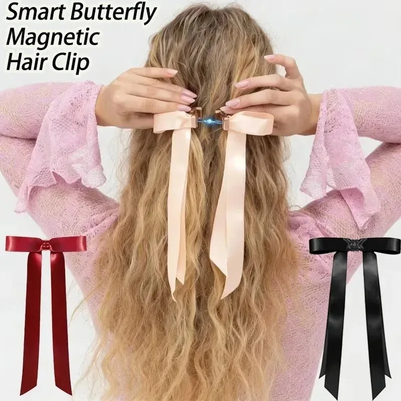 

Набор магнитных заколок для волос с бантом из атласной ленты, элегантные повязки на голову, модные аксессуары для женщин и девочек, для вечеринок, повседневной носки, в подарок ​