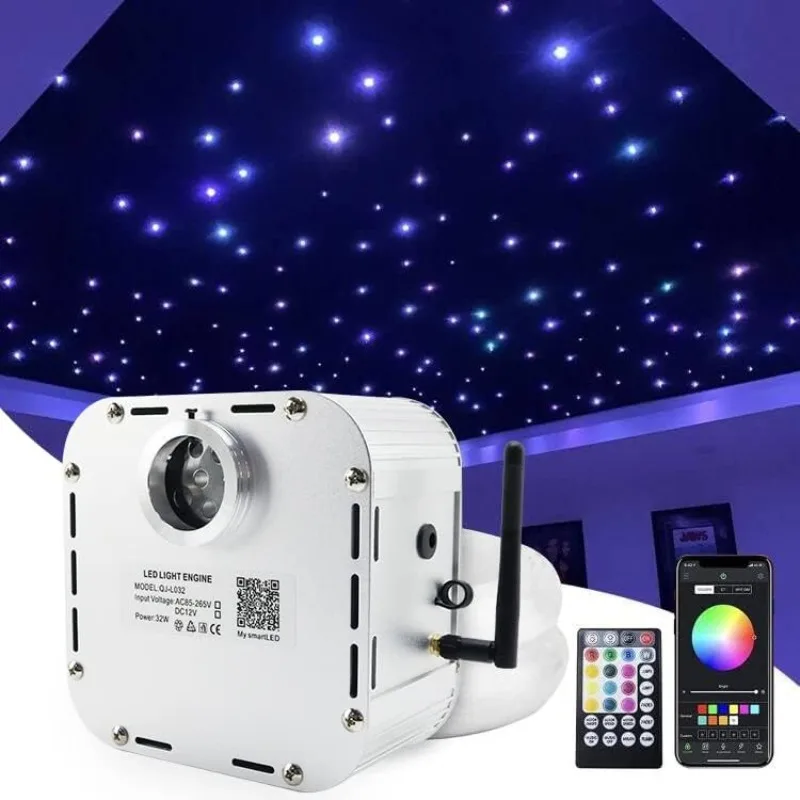 High Brightness 32W Twinkle 800pcs Fiber Optic Starlight Headliner Kit 0.03in 9.8ft+13.1ft Fiber Strands RGBW Sound Activated A