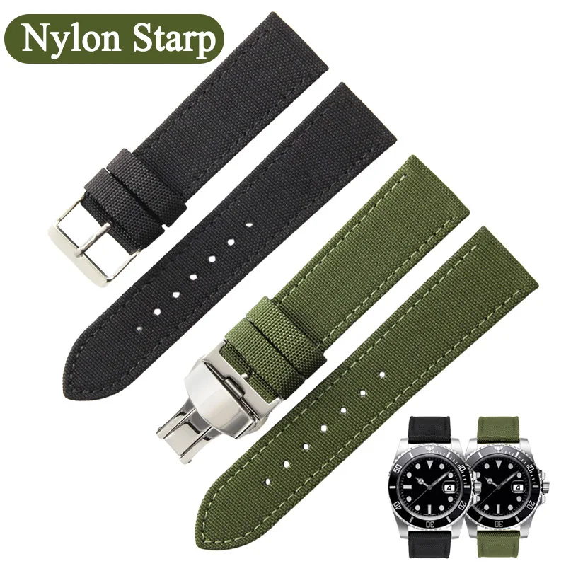 IWC 시민용 나일론 + 가죽 시계 스트랩 세이코 시계 밴드 소프트 방수 스포츠 남성용 팔찌 액세서리 손목 밴드 20mm 22mm