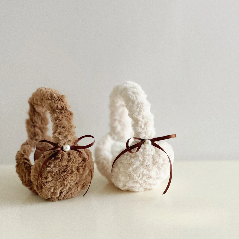 1 шт., зимние теплые плюшевые серьги с жемчугом и бантом для студенток, ветрозащитные теплые серьги с защитой ушей