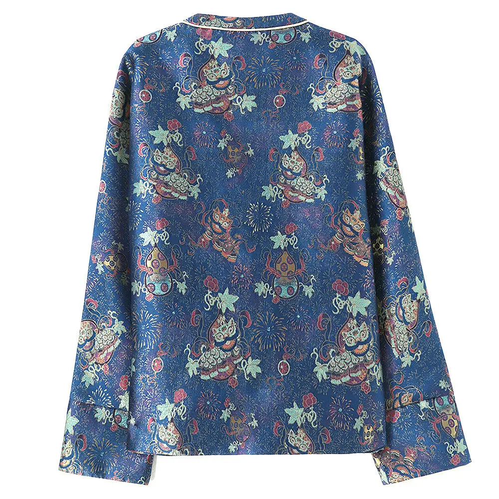 BirdTree-Silk Song Brocade Elegant Coat, O Neck Cartoon, Women Retro Versatile Temperament Cardigan, 2026 Autumn New C69093CC