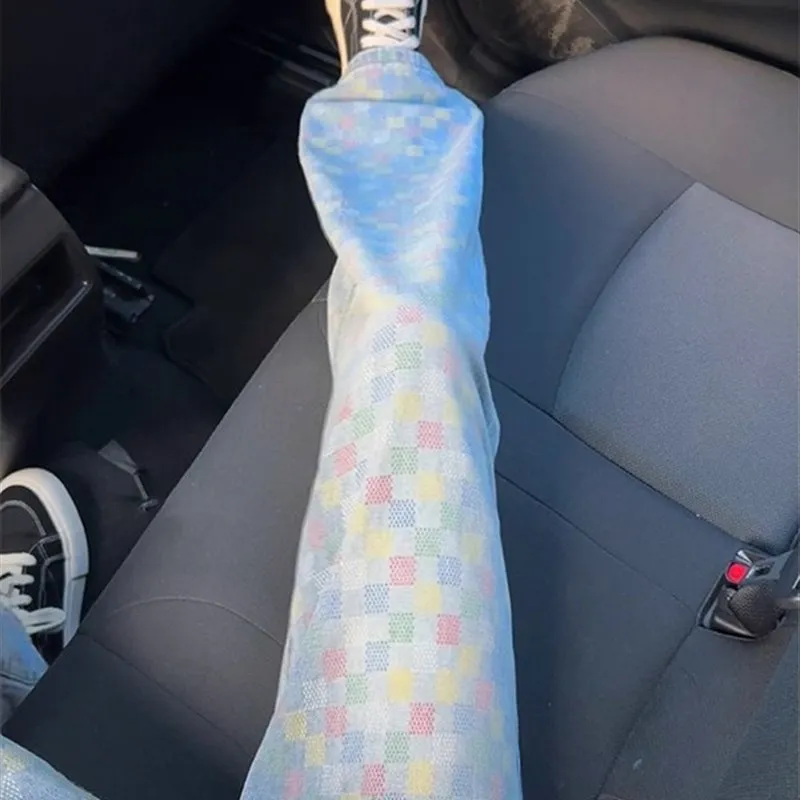 

Винтажные мужские джинсы с американским полосатым узором, прямые длинные брюки, весна-осень, модный тренд, High Street Vibe