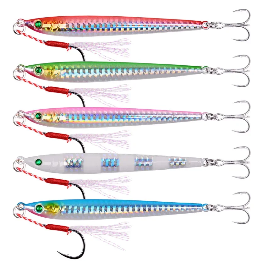 5Pcs Slow Long Metal Jig Fishing Lure 7-10-21-28-40g Cast Jigging Spoon Artificial Shore Pike Fish Bait Sea Bass Pesca