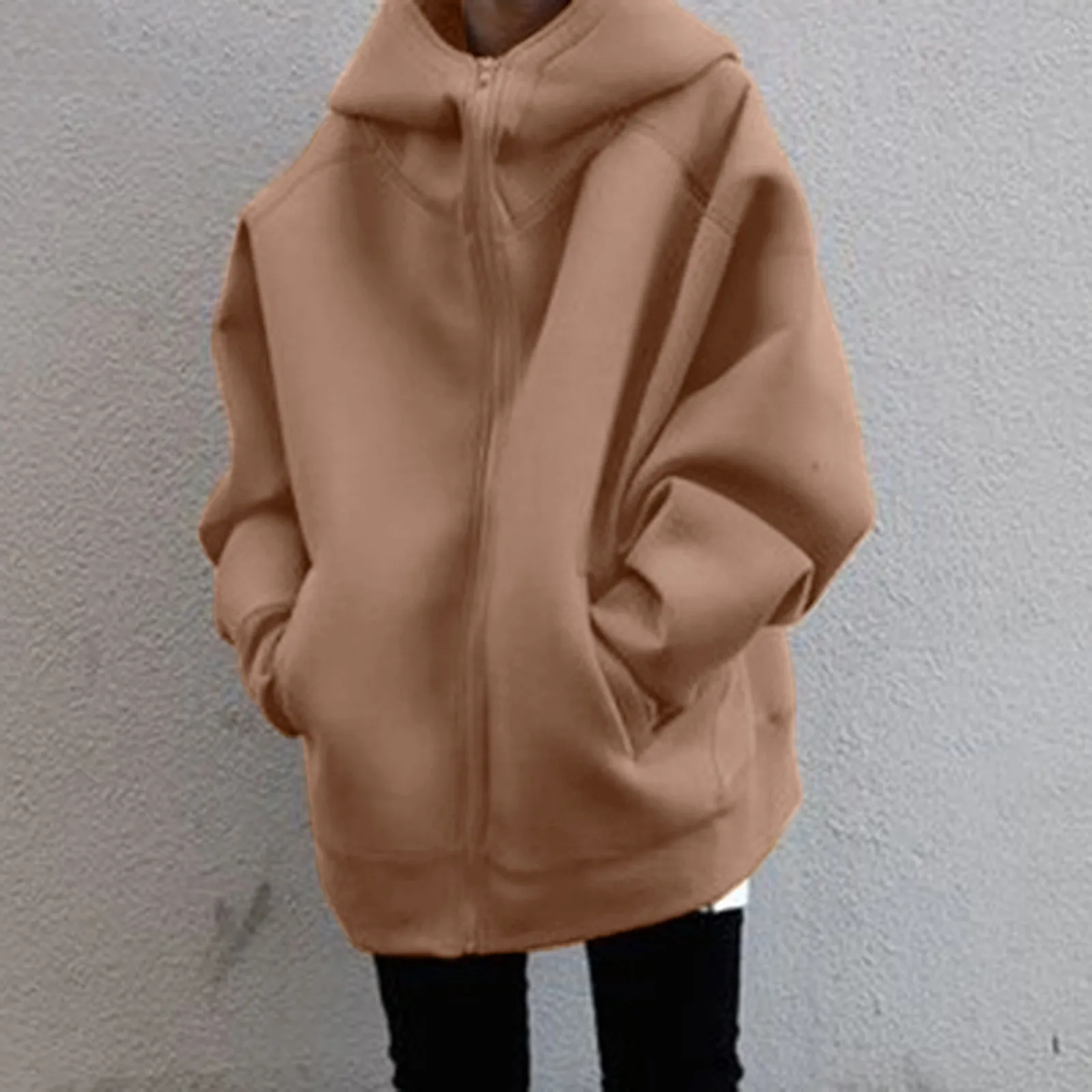 Loose Streewear Hoodies Women Zipper Hooded Sweatshirt Coat Jacket Solid Color Top Coat Long Sleeve Female Blouse Fashion Hoodie