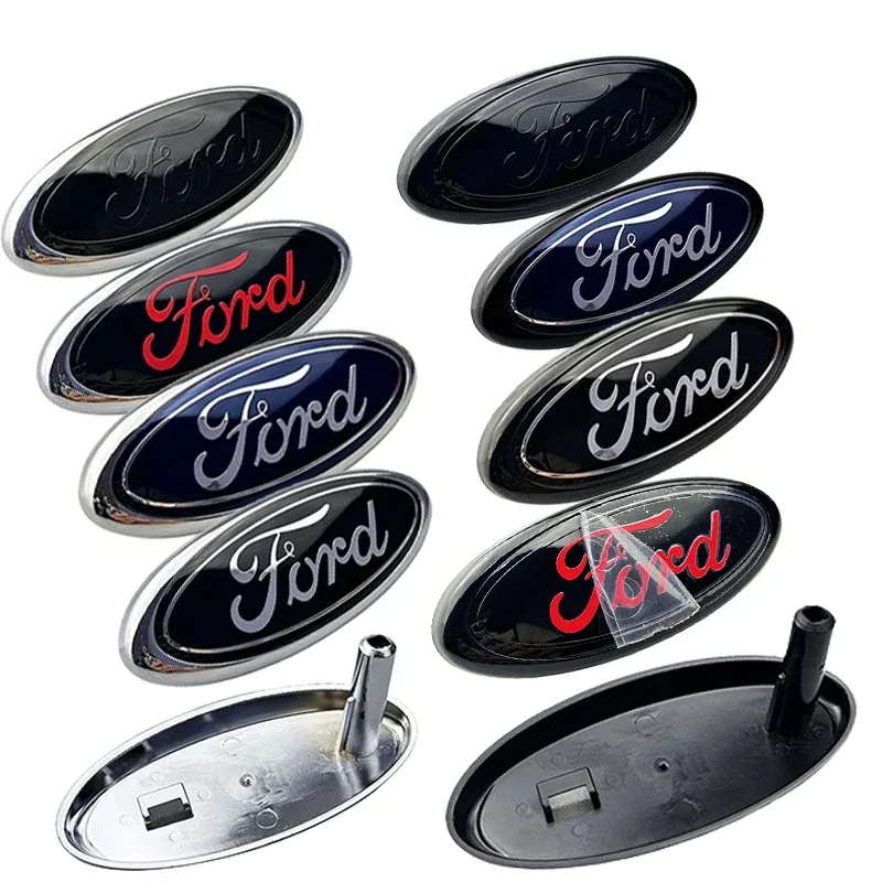 Ford Front Grille Emblem Rear Badge 14.5×6.5cm Clip on Car Logo for Focus Explorer Mondeo Fiesta Ranger Kuga Transit Hub Caps