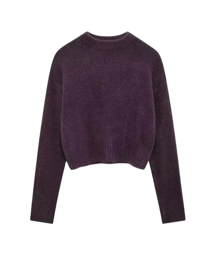 

Женский мягкий укороченный вязаный свитер, женские пуловеры с круглым вырезом и длинными рукавами, шикарные топы, мода