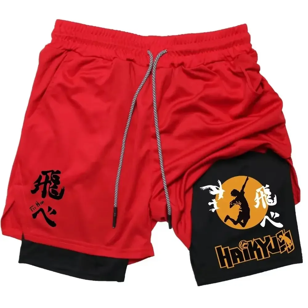Image of Anime Haikyuu Herren Shorts Schnelltrocknende Hosen Sommer Grafikdruck Workout Training Fitness Doppelschicht Sport Gym Shorts 2025