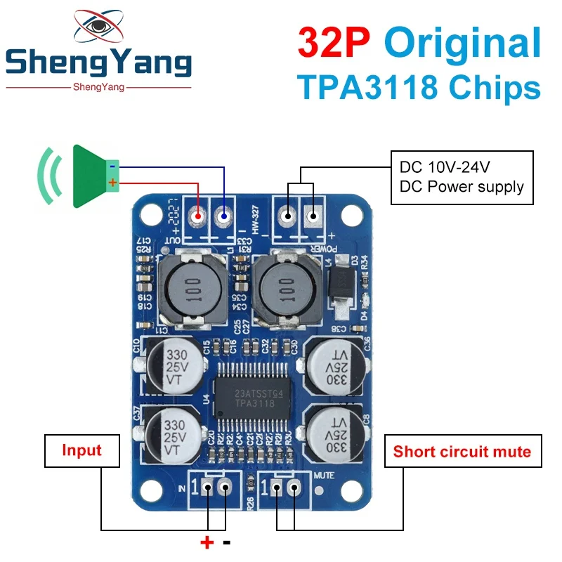 TZT DC 12V-24V TPA3118 60W Mono Digital Audio Power Amplifier Board Amp Module