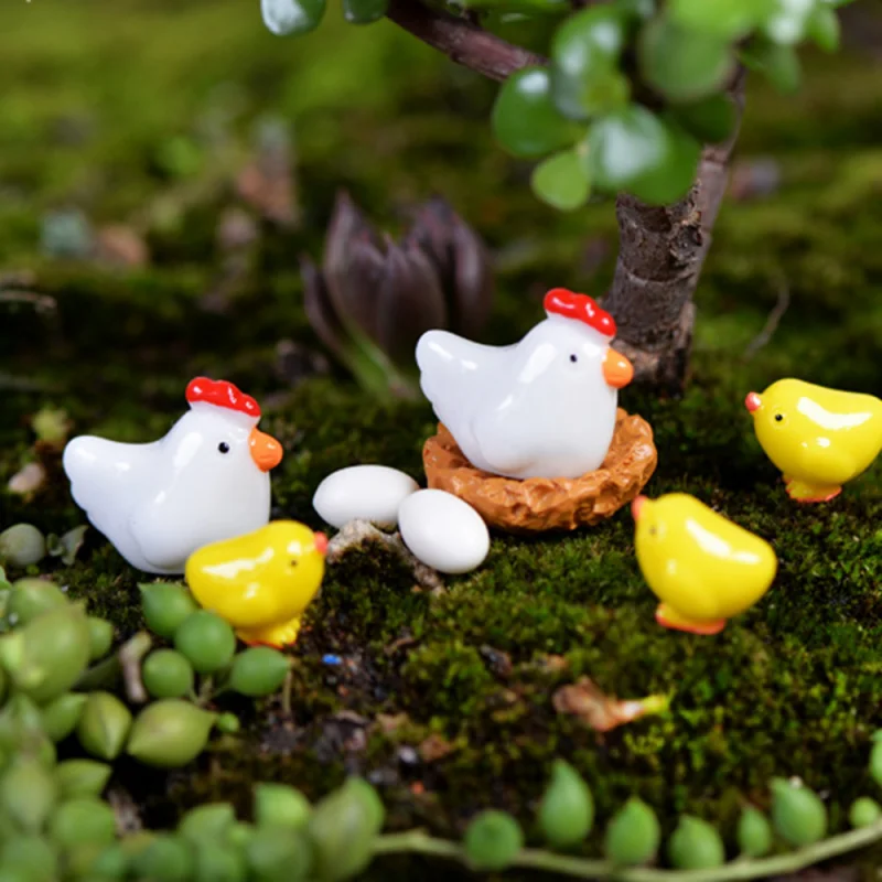 12Pcs Mix Chicken Chick Egg Nest Figurine Miniatures Home Decoration Ornament Garden Decor for Home Easter Decoration