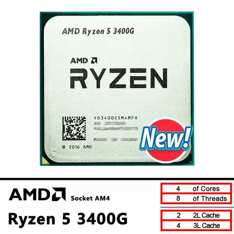 3400G New AMD Ryzen 5  R5 3400G 3.7 GHz Quad-Core Eight-Thread 65W CPU YD3400C5M4MFH Socket AM4