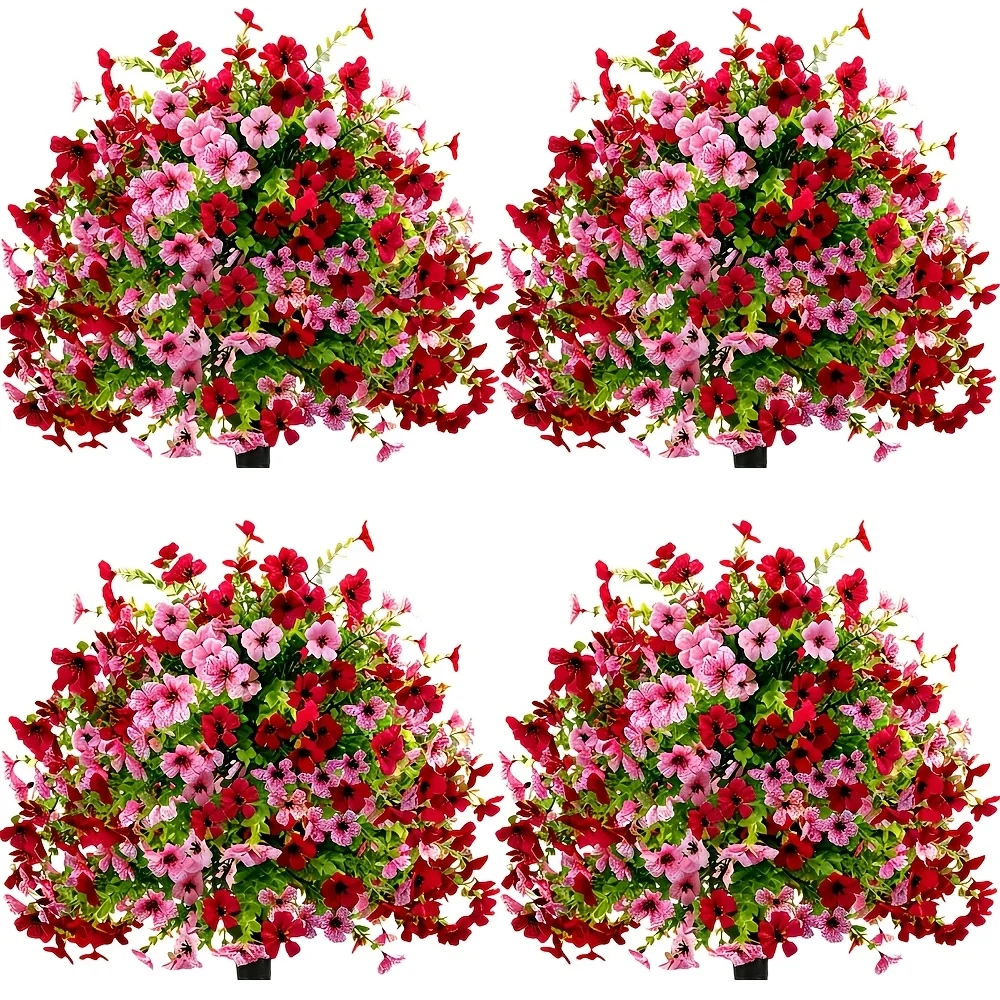 4pcs Set of Red and Pink Mixed Realistic Violets with Ground Stakes, Indoor/Outdoor Garden Decor, Holiday Ornaments,Christmas